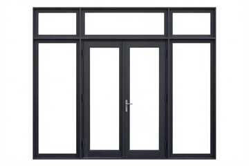 Modern black aluminum frame glass door with sidelights and transom window