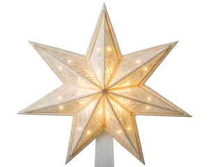 Illuminated eightpointed star tree topper, isolated on transparent background