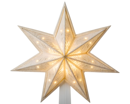 Illuminated eightpointed star tree topper, isolated on transparent background