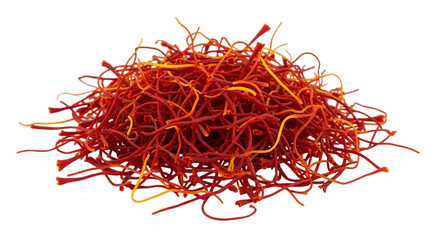 Naklejka premium Pile of Dried Red and Yellow Saffron Threads, with delicate strands, isolated on white or transparent background, PNG