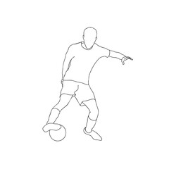 Continuous line drawing of a football player. man playing soccer ball template. Line art soccer player with ball illustration vector hand drawn isolated on white background.	