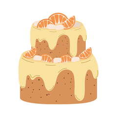 Tangerine cake with creamy frosting cute vector illustration