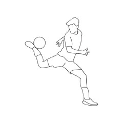 Continuous line drawing of a football player. man playing soccer ball template. Line art soccer player with ball illustration vector hand drawn isolated on white background.	
