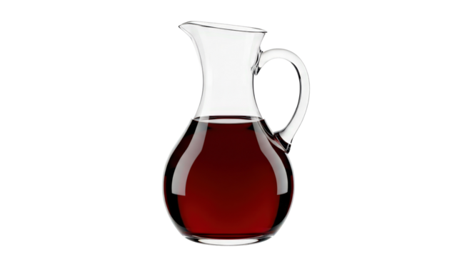 Elegant glass carafe with rich red liquid, perfect for drinks. isolated on transparent background