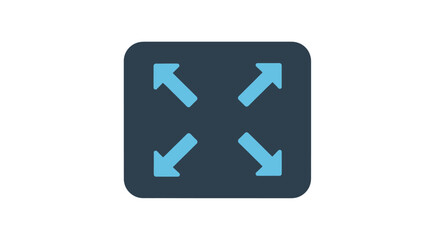 Fototapeta premium Dark blue rectangle with four light blue outward pointing arrows icon