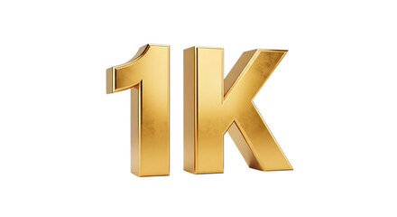 Golden 1K Text, with metallic sheen and subtle texture, isolated on white or transparent background, PNG