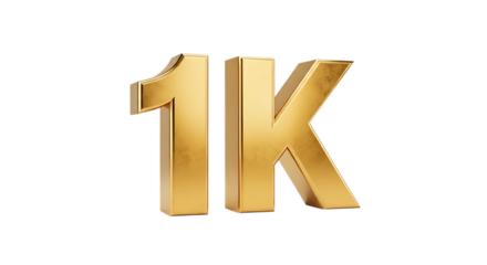 Golden 1K Text, with metallic sheen and subtle texture, isolated on white or transparent background, PNG
