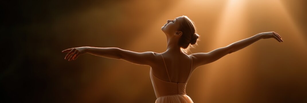 Graceful young caucasian female ballerina performing under dramatic spotlight - Powered by Adobe