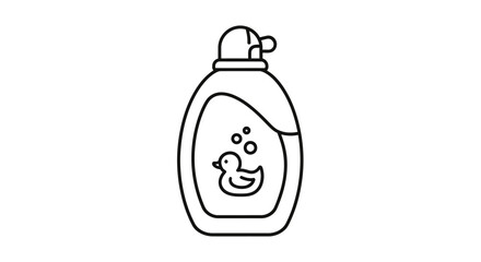 Outline illustration of a bottle with a duck design, likely for baby bath products.