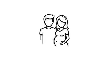 Simple line art depiction of a pregnant woman and her partner, embracing.