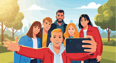 Group of friends taking a selfie with a smartphone