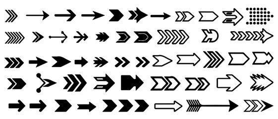 Bold Black Arrows , Digital Graphic Element Pack of Diverse Design Arrow Symbols