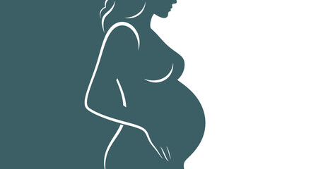 Silhouette illustration of a pregnant woman, side view, against a split teal and white background.
