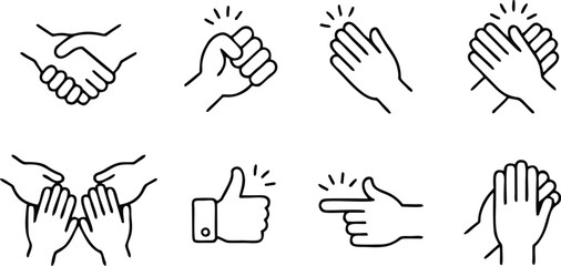 Fototapeta premium Hand Gesture Icon Set - Vector Illustration of Handshake, Fist Bump, Applause, and Like Icons for Design and Communication