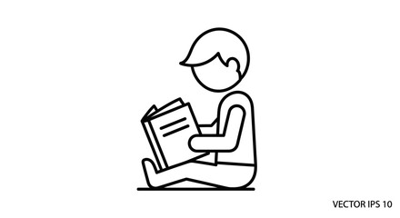 Simple line drawing of a person sitting and reading a book.