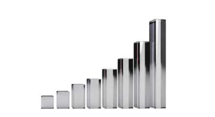 A set of transparent bars of varying heights arranged in ascending order on a view isolated on a transparent background