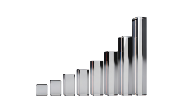 A set of transparent bars of varying heights arranged in ascending order on a view isolated on a transparent background