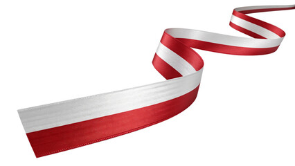 Red and white ribbon waving in a curve isolated on transparent background