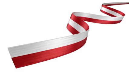 Red and white ribbon waving in a curve isolated on transparent background