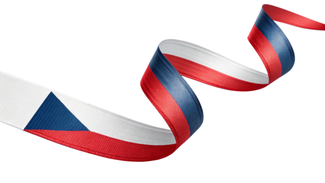 Czech republic flag ribbon flowing and twisting isolated on transparent background - Powered by Adobe