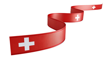 Red ribbon with swiss flag pattern isolated on transparent background