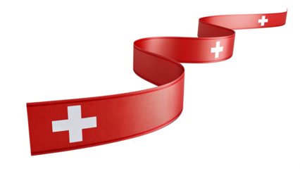 Red ribbon with swiss flag pattern isolated on transparent background