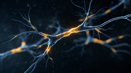 Neural Network Detail: A captivating macro view of the intricate neural network, featuring intricate details of neurons and axons, is bathed in a serene ambiance