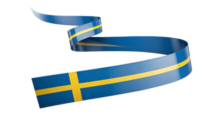 Waving swedish flag ribbon isolated on transparent background