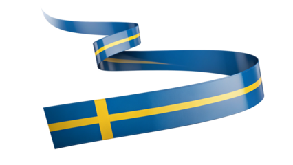 Waving swedish flag ribbon isolated on transparent background