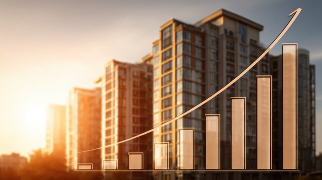 Growth Trend Line Over Modern Buildings During Sunset With Clear Sky in Urban Setting Highlighting Economic Development