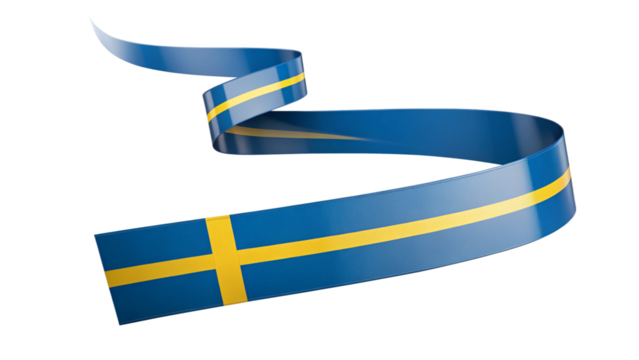 Waving swedish flag ribbon isolated on transparent background