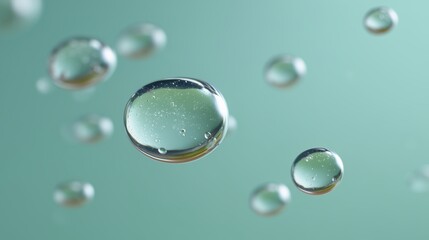 Water droplets floating in mid-air, with a soft background