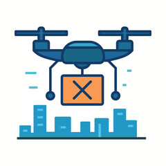 Modern Drone Delivery Icon with City Background