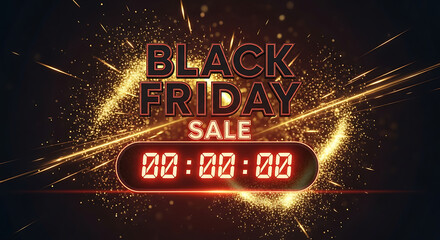 Animated glowing countdown timer with bold Black Friday sale text and dynamic particle effects, perfect for marketing videos