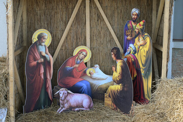 Christmas nativity scene with baby Jesus in the manger