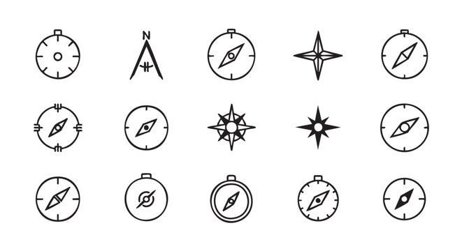 Hand drawn compass icons set navigation direction exploration concept