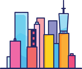 Colorful cityscape vector icon illustration modern skyline buildings and towers art
