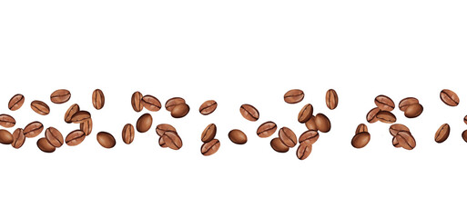 Seamless Hand-drawn Illustration of horizontal border featuring scattered roasted coffee beans