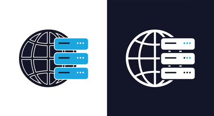 Global data server network hosting systems - Blue icon vector - Vector icon symbol for website - Icon vector
