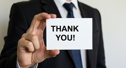 Businessman holding a card with the text thank you