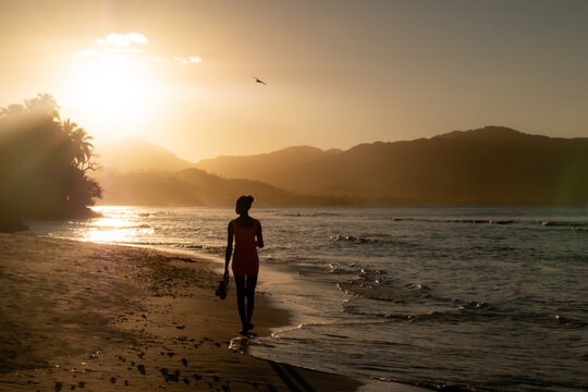 Sunset on the beach in the town of Las Galeras in The Dominican Republic.