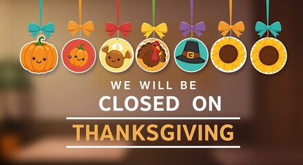 Closed on thanksgiving holiday announcement with festive ornaments
