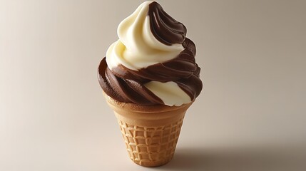 Delicious vanilla and chocolate soft serve ice cream cone