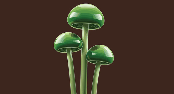 Realistic green mushrooms on brown background: nature's organic art