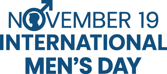 November 19 International Men's Day Logo with Male Symbol Icon Promoting Health, Welfare, and Equality