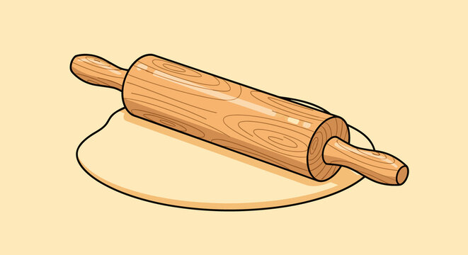 Wooden rolling pin on dough - essential baking tool in kitchen - Powered by Adobe