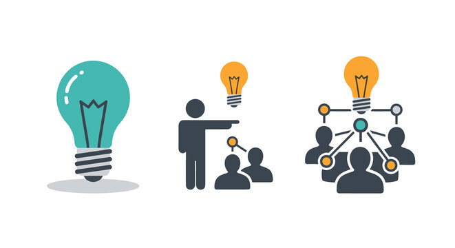 Creative idea generation and collaborative teamwork concept with light bulbs