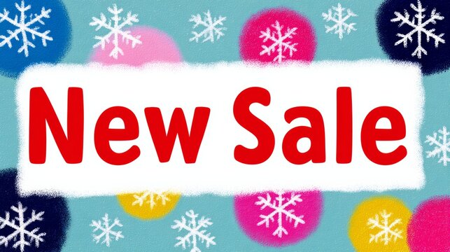 Colorful sign with snowflakes and a red "New Sale" banner. The sign is designed to catch the eye and convey a sense of excitement and urgency for the sale