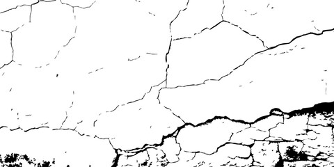 A high-contrast texture of cracked white plaster wall, with deep black fissures forming irregular patterns across the surface, representing aging, decay, and weathered time. 