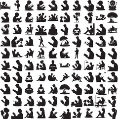 Naklejka premium Silhouette of a person reading a book isolated on white background